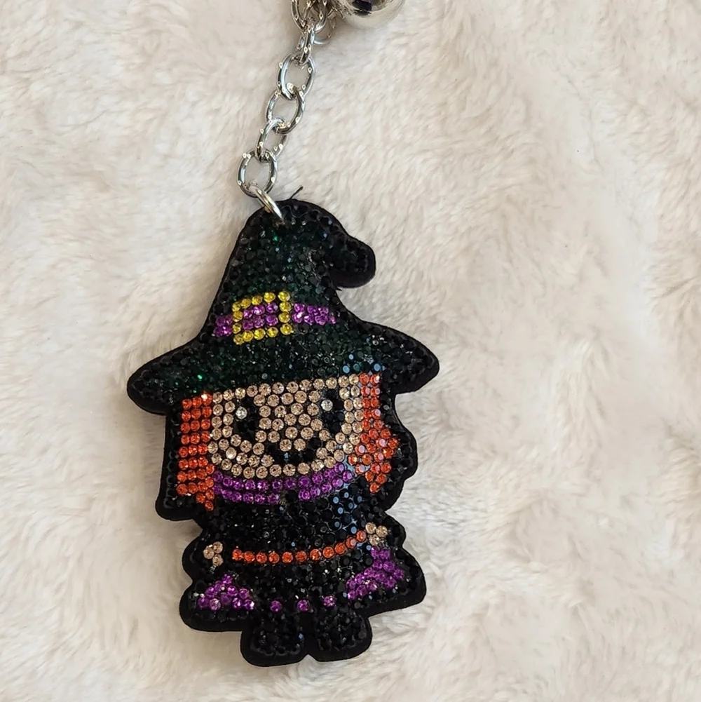 Sparkling Rhinestone Ghost and Witch Keychain Set Halloween Bag Charms